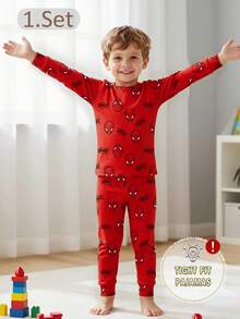 SHEIN 6pcs/Set Pakaian Rumah Anak Laki-Laki dan Remaja, Atasan Rajut Lengan Panjang dan Celana Panjang Motif Konsol Game & Astronot - MultiWarna - View 3