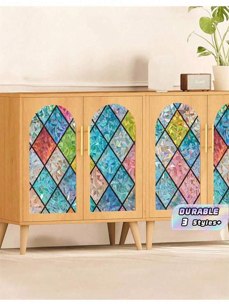 1ROLL 3D RAINBOW COLORFUL GRID STATIC CLING PRIVACY WINDOW FILM GLASS DOOR STICKER SUN BLOCKING HEAT INSULATION HOME OFFICE BATHROOM LIVING ROOM DECOR BIRTHDAY GRADUATION GIFT