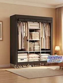 1 buah Rak Penyimpanan Lemari Pakaian Portabel - Mudah Dirakit, Kapasitas Besar, Rangka Logam, Rak Kain Non-Anyaman, Desain Minimalis Hitam, Cocok untuk Penyimpanan Kamar Tidur dan Lorong | Lemari Pakaian Modern | Lemari Pakaian Rangka Logam - Beraneka warna - View 1