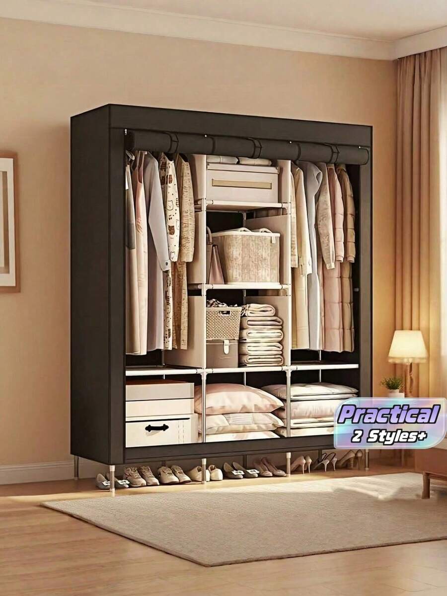 1 buah Rak Penyimpanan Lemari Pakaian Portabel - Mudah Dirakit, Kapasitas Besar, Rangka Logam, Rak Kain Non-Anyaman, Desain Minimalis Hitam, Cocok untuk Penyimpanan Kamar Tidur dan Lorong | Lemari Pakaian Modern | Lemari Pakaian Rangka Logam - Beraneka warna - View 1