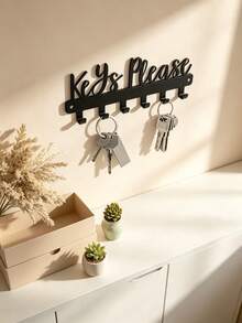 1 Fashionable Key Wall Rack, Black Metal Decorative Key Holder, Wall Mounted Storage Organizer, Metal Art Decor Hook, Easy Install Space Saving Key Rack For Coats Hats Keys Small Items - Black - View 4