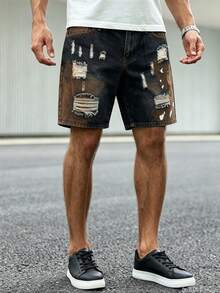Manfinity LEGND Unisex Streetwear Distressed Paint Splatter Denim Shorts - Multicolor - View 4