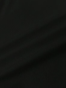 Teen Girls Solid Color Star Pattern Pleated Knit Tank Top, Suitable For Casual Wear, Winter - Black - View 5