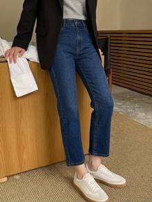 DAZY Women's Fitted Elegant Slim Leg Casual Denim Jeans Fall Vacation - Medium Wash - View 1
