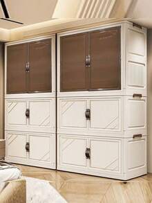 Storage Cabinet, Foldable Cream Wardrobe, Plastic Storage Cabinet, No Assembly Required, Newly Arrived - Color Mixing - View 6