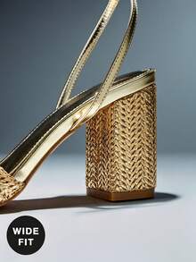 SHUZIA Women's Wide-Fit Minimalist Elegant Round Toe Block Heel Ankle Strap Sandals - Gold - View 4