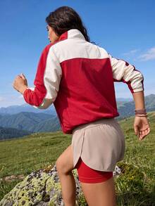 Exploreva Women's Colorblock Zipper Casual Versatile Daily Outdoor Softshell Jacket - Red - View 2