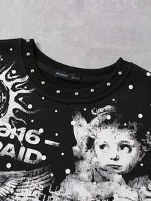 ROMWE MEN Grunge Punk Men's Loose Fit Tank Top With Rivet Decor And Print - Black - View 4