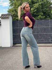 Jeta Ari Celana Jeans Denim Wanita Model Longgar, Warna Washed, untuk Bisnis Kasual, Musim Semi & Musim Panas/Gugur - Biru - View 2