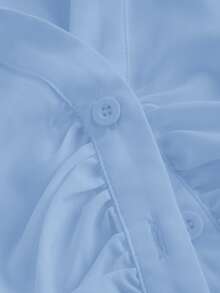 SHEIN MOD Light Blue,Autumn,Elegant,Everyday Plus Size Pleated Front Long Sleeve Fitted Ladies Blouse,Business Casual,90s,Back To School,Work Tops - Blue - View 3
