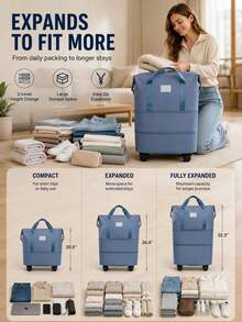 Large Wheeled Travel Luggage Bag, Expandable And Foldable, Detachable Wheels, Carry-On Travel Bag - A - View 2
