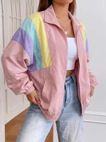 Muchica Colorblock Drop Shoulder Zip Up Jacket In Fall/Winter - Multicolor - View 9