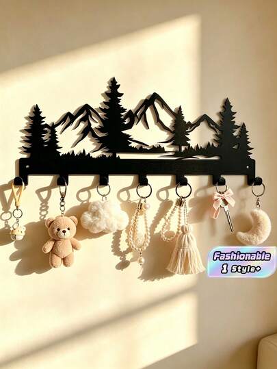 Charming Metal Forest Key Hook, Wall Mounted Key Holder Rack, Easy Install Entryway Organizer, Rustic Mountain Tree Wall Decor, Durable Metal Coat Hanger For Hats Towels Wallets, Modern Farmhouse Style Key Rack, Bathroom Bedroom Storage Accessories