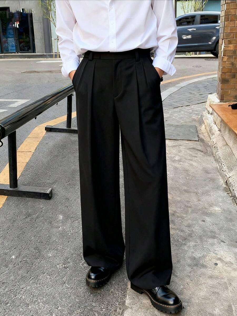 Manfinity Hypemode Men's Plus Size Casual Versatile Solid Color Straight Leg Pants - Black - View 1