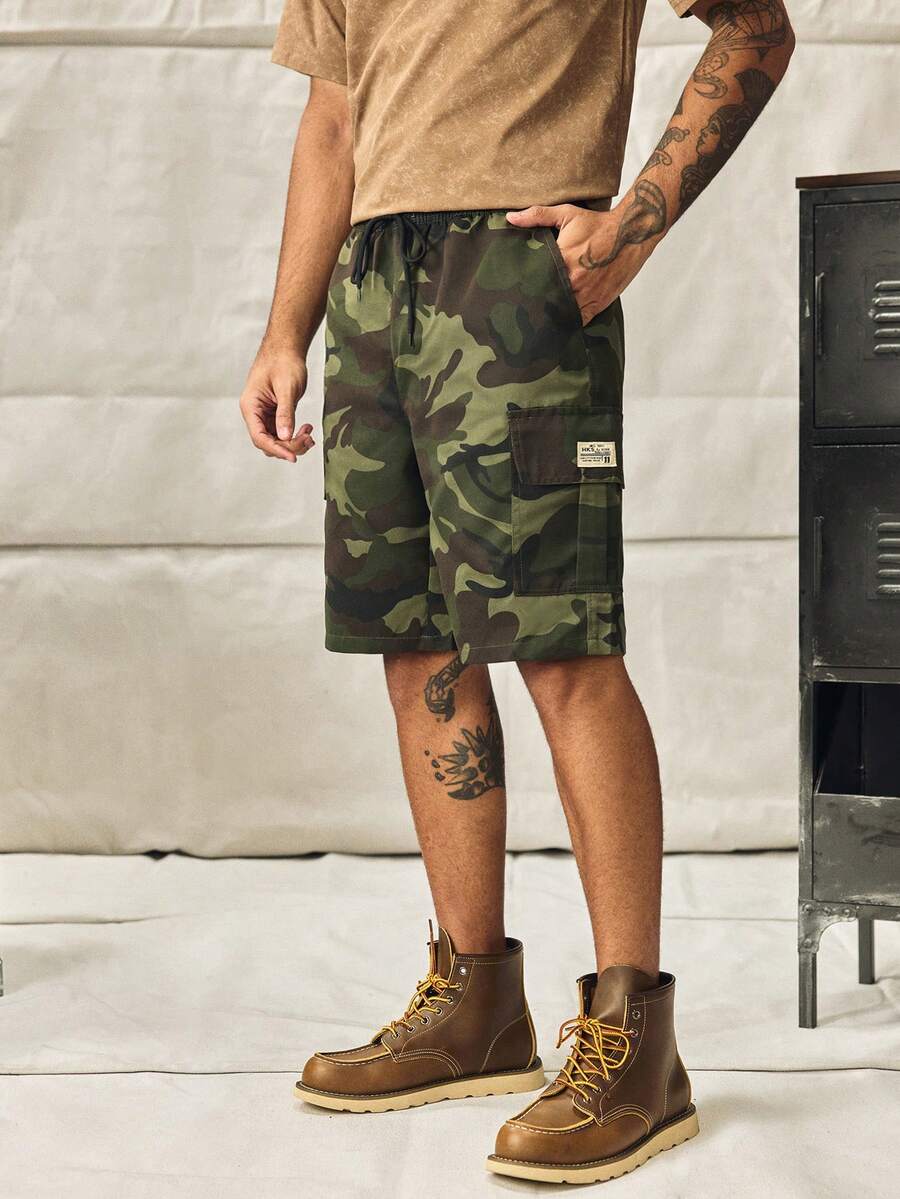 Norleigh Men's Summer New Camouflage Cargo Shorts, Loose Casual Versatile Knee-Length Shorts - Army Green - View 1