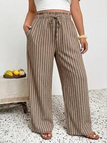 SHEIN Frenchy Pantalones Extra Grande - Caqui - Ver 3