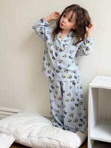 THE POWERPUFF GIRLS X DAZY Setelan Santai 2 Potong untuk Anak Perempuan, Atasan Lengan Panjang Longgar Motif Kartun + Celana Panjang Lurus, Musim Gugur - Baby Blue - View 1