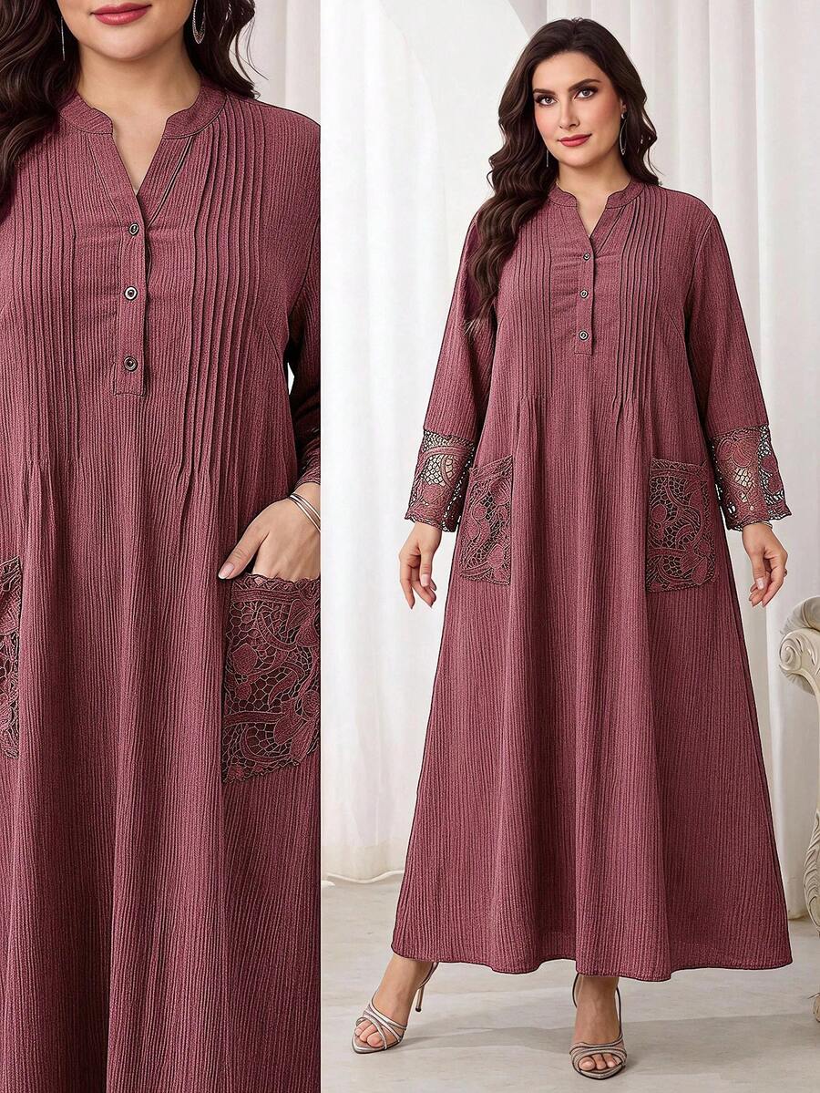 Al Najma Plus Size Women Solid Color Casual Party Arabian Dress - Dusty Pink - View 1