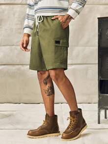 Norleigh Men's Plain Casual Color Drawstring Waist Streetwear Cargo Shorts - Army Green - View 1