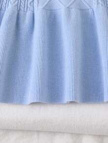 SHEIN Fashionable Cute Cable Knit Sweater Dress For Young GirlVersatile Outer Knit - Blue - View 6