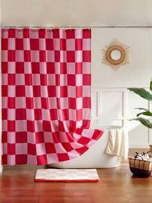 1PC Bright Pink Grid Bathroom Shower Curtain Durable Polyester Fabric No Drill Hooks Machine Washable For Modern Bathroom Decor Waterproof Mildew Resistant Easy Install Home Use - multicolor - View 3