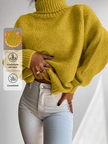 RueChic Jersey cuello alto de manga raglán tejido de canalé - Amarillo - Ver 1