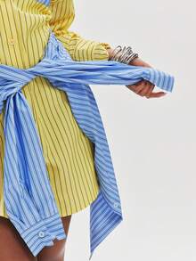 NYA SZN Dress Mini Wrap Button Up Tie Detail Two Tone - Multicolor - View 5