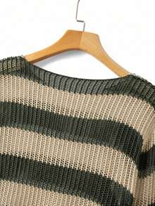STEELVANCE Sweater Lengan Panjang Bergaris Berongga untuk Pria, Gaya Streetwear, untuk Liburan - Hijau Tentara - View 5