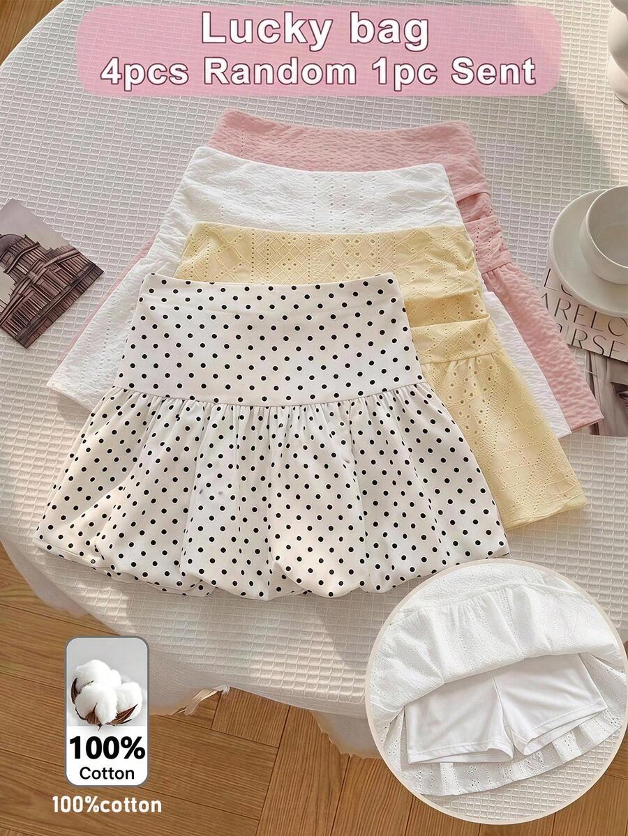 SHEIN Tween Girl Solid Color Fitted Casual Ruched Knit Skirt - White - View 1