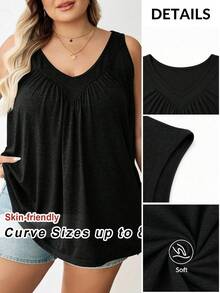 SHEIN CURVE+ 大码女式绿色V领宽松吊带背心 - 黑色 - 查看 10