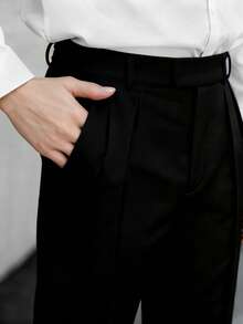 Manfinity Hypemode Men's Plus Size Casual Versatile Solid Color Straight Leg Pants - Black - View 4
