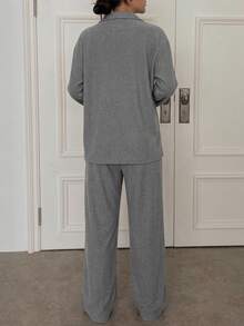 DAZY Minimalist Knit Comfortable Loungewear Set - Grey - View 2