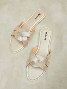 Styleloop Ladies Cross Slippers, Holiday Style Fresh Leisure Comfortable Beach Sandals - Gold 01 - View 3