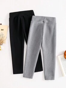 SHEIN 2 件套女童蝴蝶刺绣打底裤，天鹅绒面料，适合秋冬日常休闲穿着 - 彩色 - 查看 3