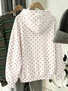 Tween女孩休閒連帽衛衣，復古學院風可愛櫻桃印花、白色波點、復古花卉，校園秋季款 - 白色 - 查看 6
