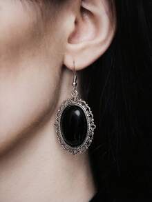 MortiRose 3pcs Gothic Style Black Gem Choker Necklace, Pendant & Earrings Set For Women, Retro Punk Jewelry - Multicolor - View 5