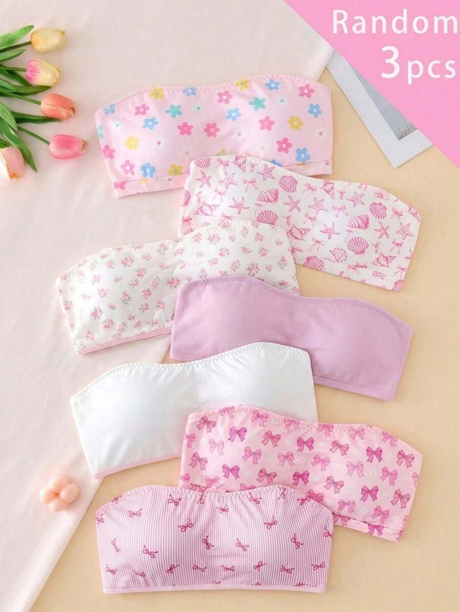 SHEIN 青少年女孩內衣與抹胸背心 3件組 隨機配色 女孩基礎款舒適無縫背心式內衣 - 彩色 - 查看 1