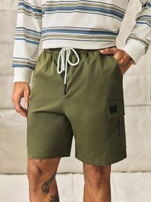 Norleigh Men's Plain Casual Color Drawstring Waist Streetwear Cargo Shorts - Army Green - View 7