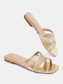 CUCCOO TILAWA Sandal Datar Wanita Bertabur Berlian Imitasi Berkilau Gaya Mewah Liburan Angin Mahkota Berlian Imitasi Sandal Datar Kasual Wanita - Emas gratis berlian - View 5