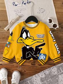 LOONEY TUNES X SHEIN 小男孩字母卡通印花圓領長袖運動衫 - 白色 - 查看 8