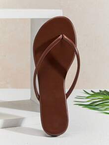 SHUZIA Women's Round Toe T Strap Thong Poolside Flip Flop Sandals Summer Shoes - Coffee Brown - View 4