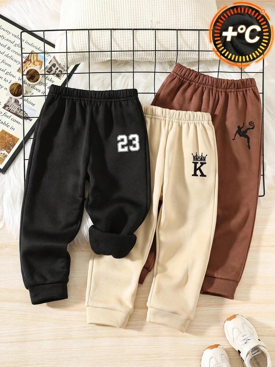 Tween Boy Casual Minimalist Cartoon Pattern Sweatpants 3 Pieces Set Suitable For Autumn/Winter - Multicolor - View 1