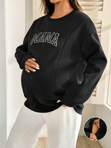 SHEIN Maternity Letter Print Nursing Casual Everyday Top Fall - Black - View 2