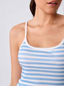 Loungeista Women Thin Spaghetti Strap Cami Top, Versatile Casual Tank Top, Sport Vacation Loungewear For Spring Summer Autumn - Blue and White - View 5