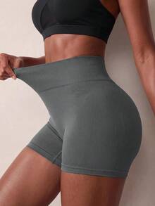 Zivah Solid Color High Waist Slim Fit Sports Shorts - Multicolor - View 9