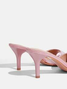 CUCCOO TILAWA 女款時尚高跟涼鞋，粉色，鑲鑽，緞面材質，尖頭，通勤舒適，室內、辦公室、街頭、派對、旅行適用，V型 - 粉色 - 查看 8