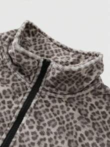 ROMWE MEN Street Life Men's Leopard Print Denim Pocket Long Sleeve Fuzzy Jacket - Multicolor - View 4