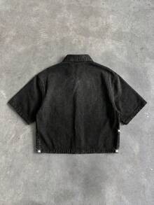 Manfinity VCAY Men's Casual Washed Rhinestone Denim Shirt Streetwear Y2K - Black - View 2