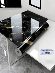 1 Roll Aluminum Foil Marble Pattern Waterproof Self Adhesive Peel And Stick Removable Vinyl Wallpaper For Bathroom Kitchen Cabinet Countertop Furniture DIY Home Decor - multicolor - View 1