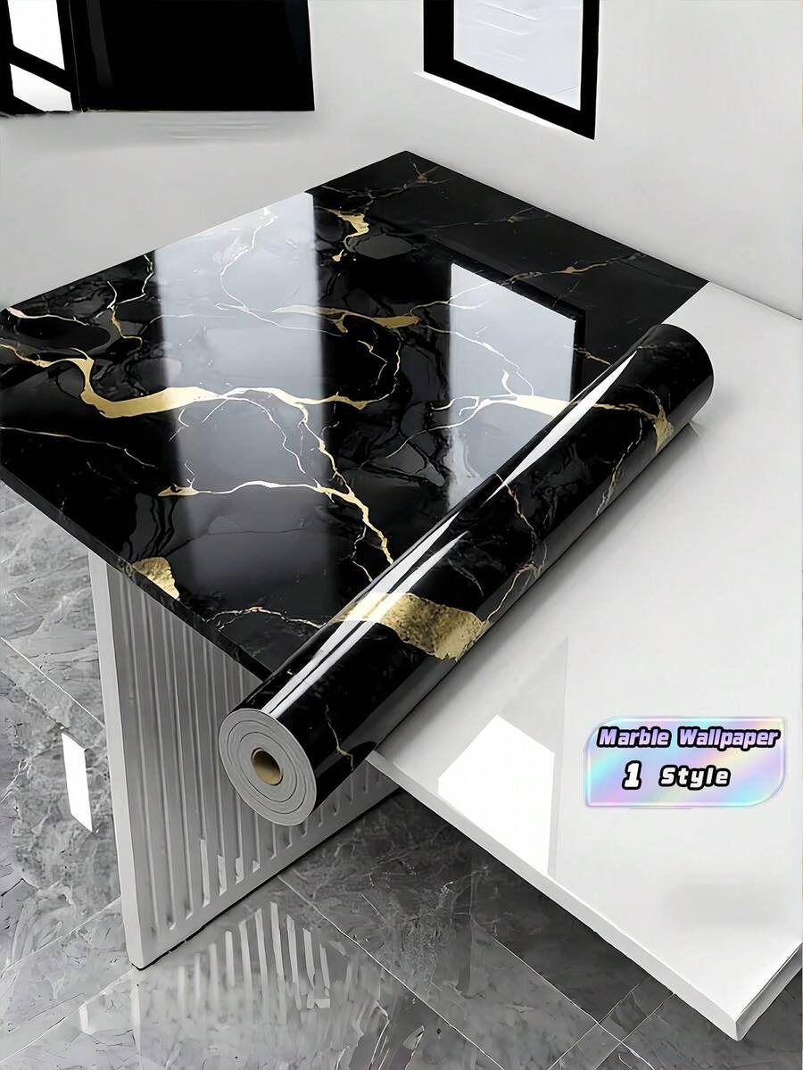 1 Roll Aluminum Foil Marble Pattern Waterproof Self Adhesive Peel And Stick Removable Vinyl Wallpaper For Bathroom Kitchen Cabinet Countertop Furniture DIY Home Decor - multicolor - View 1